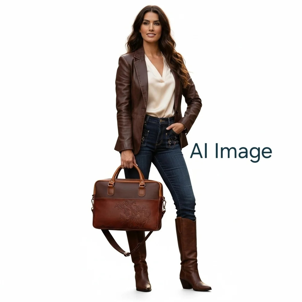 Handcrafted Genuine Leather Unisex Western Messenger Laptop Briefcase Bag